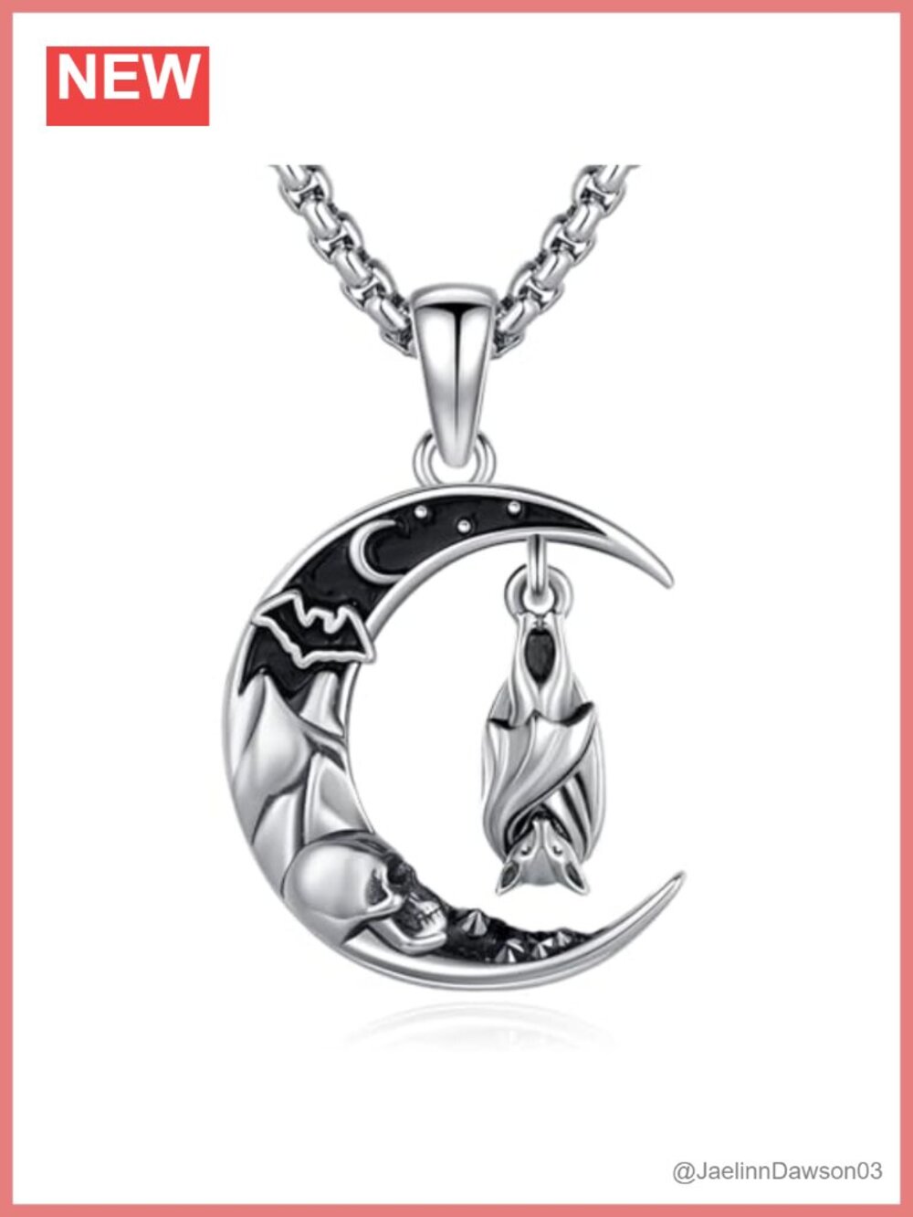 925 Sterling Silver Bat Moon Pendant Necklace Gothic